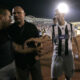 Milos Radisavljevic Kimi vodja navijaca Grobari i Marko Scepovic fudbal Partizan utakmica kvalifikacije za UEFA Liga Sampiona protiv Ludogorec Razgrad Bugarska na stadionu Partizana 06.08.2013. godine Foto: Marko Metlas