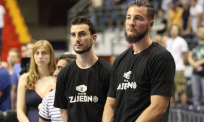 JOFFREY LAUVERGNE Zofri Lovernj i LEO WESTERMANN Leo Vesterman bivsi kosarkasi Partizana na utakmici Prvenstva Srbije protiv FMP Zeleznika u hali Pionir, Beograd 28.05.2016. godine Foto: Marko Metlas Kosarka, Partizan, Prvenstvo Srbije, FMP Zeleznik