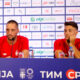 VIKTOR TROICKI trener, i MIOMIR KECMANOVIC, teniser Srbije, na press konferenciji pred odlazak na Olimpijske Igre na aerodromu Nikola Tesla. Beograd, 17.07.2021. foto: Ivica Veselinov / MN Press Tenis, Srbija