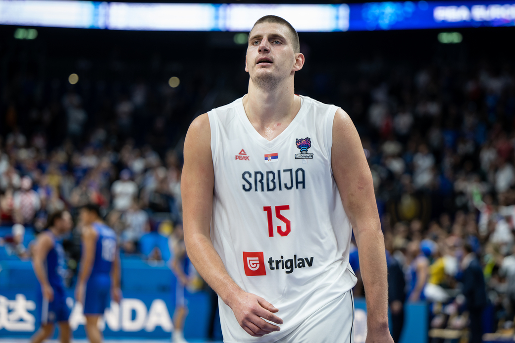 NIKOLA JOKIC kosarkas reprezentacije Srbije na utakmici FIBA Evropskog prvenstva protiv Italije u Mercedes Benc areni, Berlin 11.09.2022. godine Foto: TW/ MN PRESS Kosarka, Srbija, FIBA Evropsko prvenstvo, Italija
