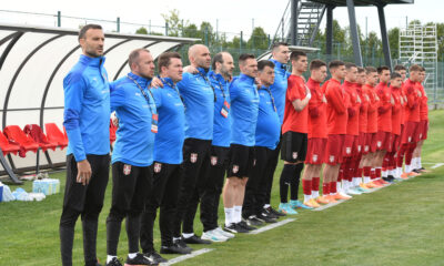 JOVAN DAMJANOVIC, trener mladih fudbalera Srbije U16, i strucni stab, na utakmici protiv Severne Makedonije, na stadionu SC FSS. Stara Pazova, 09.05.2023. foto: Nebojsa Parausic Fudbal, U16, Turnir Miljan Miljanic, Srbija, Severna Makedonija