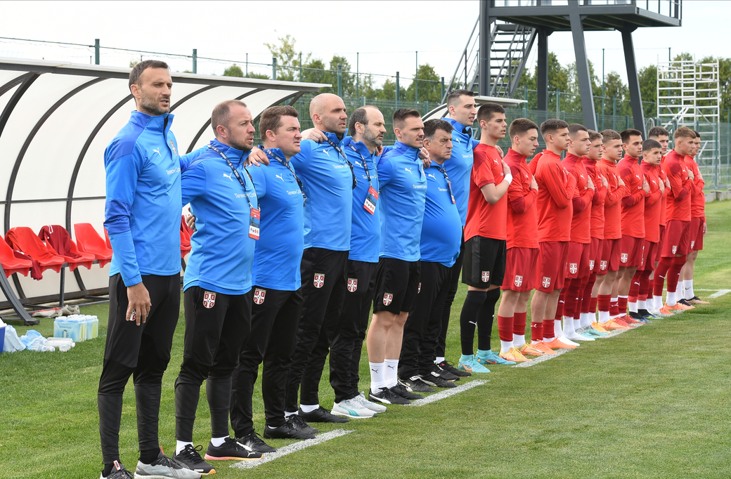 JOVAN DAMJANOVIC, trener mladih fudbalera Srbije U16, i strucni stab, na utakmici protiv Severne Makedonije, na stadionu SC FSS. Stara Pazova, 09.05.2023. foto: Nebojsa Parausic Fudbal, U16, Turnir Miljan Miljanic, Srbija, Severna Makedonija