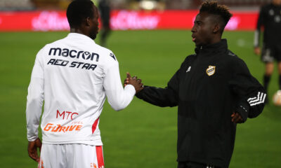 OSMAN BUKARI fudbaler Crvene Zvezde na utakmici finala Kupa Srbije protiv SAMUEL OWUSU Samjuel Ovusu iz Cukarickog na stadionu Rajko Mitic, Beograd 25.05.2023. godine Foto: Ivica Veselinov / MN PRESS FUDBAL, FOOTBALL, FK CRVENA ZVEZDA, CUKARICKI, KUP SRBIJE, NATIONAL CUP