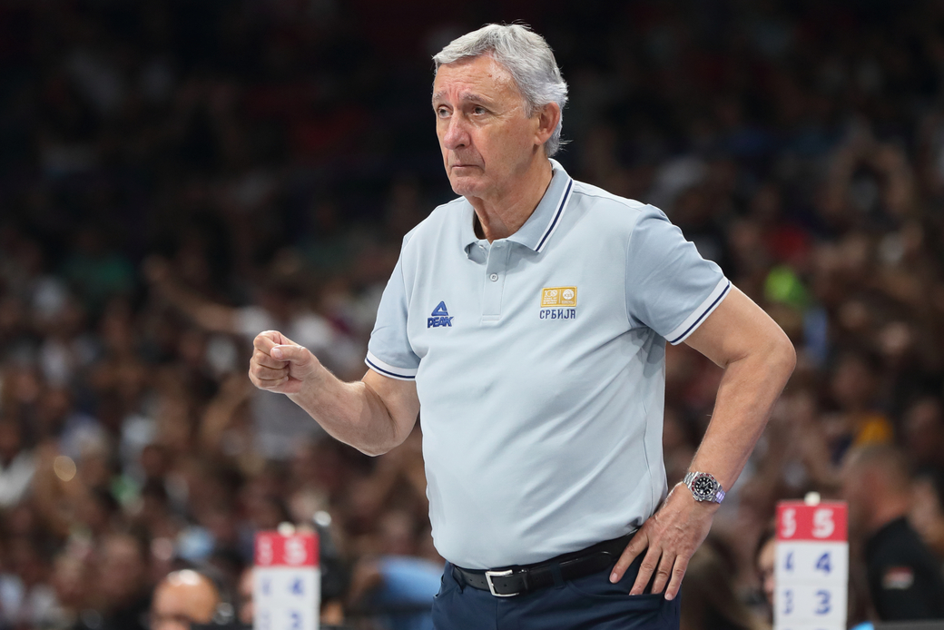 SVETISLAV PESIC selektor i trener kosarkasa reprezentacije Srbije na prijateljskoj utakmici pred FIBA Svetsko prvenstvo 2023 protiv Portorika u hali Stark Beogradska arena, Beograd 16.08.2023. godine Foto: Marko Metlas Kosarka, Srbija, Portoriko, Prijateljska utakmica