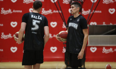 DANILO NIKOLIC i BALSA KOPRIVICA kosarkas Partizana na okupljanju i treningu pred pocetak sezone u maloj sali Stark Arene, Beograd 28.08.2023. godine Foto: Ivica Veselinov / MN PRESS KOSARKA, BASKETBALL, KK PARTIZAN, TRENING