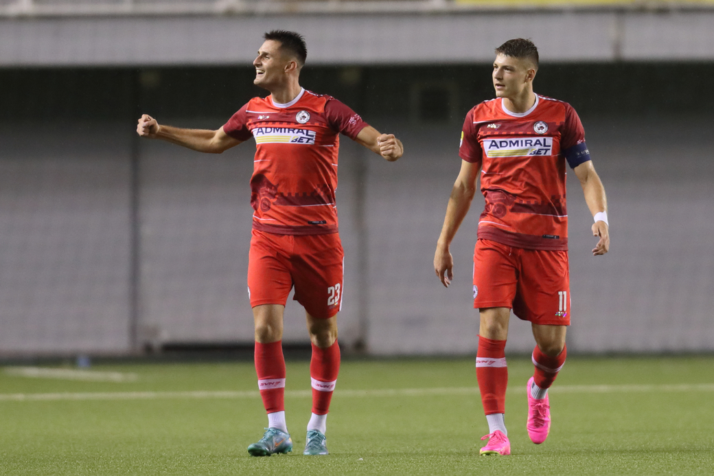 NIKOLA KODZIC i MILOS LUKOVIC fudbaleri IMT na utakmici Superlige Prvenstva Srbije protiv Partizana na stadionu Vozdovca, Beograd 03.09.2023. godine Foto: Marko Metlas Fudbal, Partizan, Superliga Prvenstvo Srbije, IMT