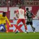 Bayern's Serge Gnabry, not seen, scores his side's second goal during the Champions League group A soccer match between Bayern Munich and Manchester United at the Allianz Arena stadium in Munich, Germany, Wednesday, Sept. 20, 2023. (AP Photo/Matthias Schrader)