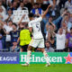 Real Madrid's Jude Bellingham celebrates after scoring his side's first goal during the Champions League group C soccer match between Real Madrid and FC Union Berlin at the Santiago Bernabeu stadium in Madrid, Wednesday, Sept. 20, 2023. (AP Photo/Manu Fernandez)