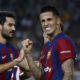 Barcelona's Joao Cancelo celebrates scoring his side's fifth goal during a Spanish La Liga soccer match between Barcelona and Betis at the Olympic Stadium of Montjuic in Barcelona, Spain, Saturday, Sept. 16, 2023. (AP Photo/Joan Monfort)