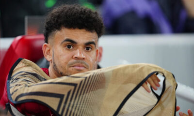 Liverpool's Luis Diaz ahead the Europa League Group E soccer match between Liverpool and Toulouse, at Anfield in Liverpool, England, Thursday, Oct. 26, 2023. (AP Photo/Jon Super)