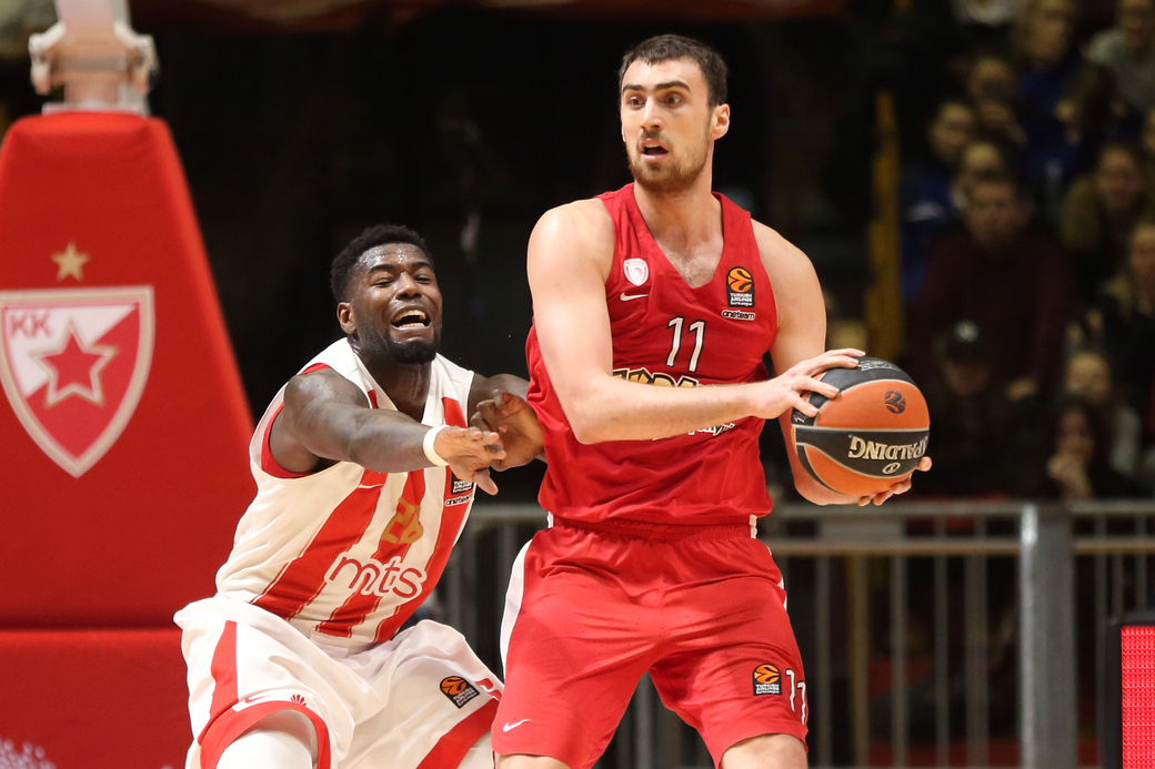 NIKOLA MILUTINOV kosarkas Olimpijakosa Pirej na utakmici Evrolige protiv Crvene zvezde u hali Pionir, Beograd 26.01.2018. godine Foto: Marko Metlas