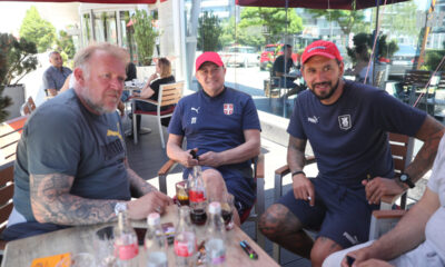 ROBERT PROSINECKI trener Olimpije Ljubljana, DRAGAN STOJKOVIC PIKSI selektor i trener fudbalera reprezentacije Srbije, BOBAN BAJKOVIC trener golmana Olimpije Ljubljana pre utakmice UEFA Lige nacija protiv Slovenije hotel Austrija trend, Ljubljana 12.06.2022. godine Foto: Marko Metlas Fudbal, Srbija, Slovenija, UEFA Liga nacija