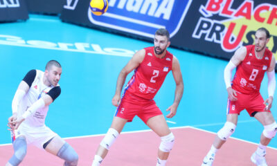 MILAN KATIC, UROS KOVACEVIC, MARKO IVOVIC, odbojkas Srbije, na utakmici Svetskog prvenstva protiv Tunisa, u hali Spodek. Katovice, 31.08.2022. foto: MN Press / vm Odbojka, Srbija, Tunis