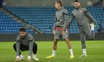 MILOS VELJKOVIC, IVAN ILIC, NEMANJA RADONJIC fudbaleri reprezentacije Srbije na treningu pred utakmicu UEFA Lige nacija protiv Norveske na stadionu Uleval, Oslo 26.09.2022. godine Foto: Marko Metlas Fudbal, Reprezentacija, Srbija, Norveska, UEFA Liga nacija