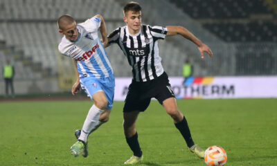 SAMED BAZDAR fudbaler Partizana na utakmici Superlige Prvenstva Srbije protiv ALEKSA DJURASOVIC iz Spartaka Subotica na stadionu Partizana, Beograd 10.11.2022. godine Foto: Marko Metlas Fudbal, Partizan, Superliga Prvenstvo Srbije, Spartak Subotica