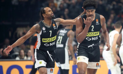 KEVIN PUNTER Kevin Panter i ZACH LEDAY Zek Ledej kosarkasi Partizana na utakmici Evrolige protiv LDLC Asvel Vilerbana u hali Stark Beogradska arena, Beograd 31.01.2023. godine Foto: Marko Metlas Kosarka, Partizan, Evroliga, LDLC Asvel Vlerban