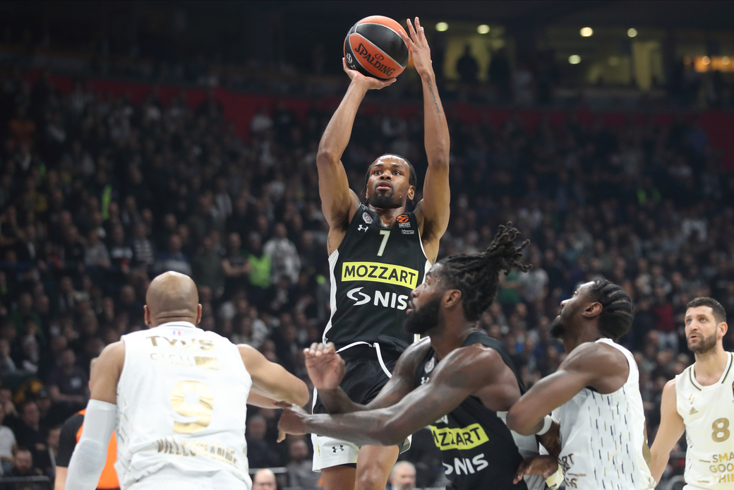 KEVIN PUNTER Kevin Panter kosarkas Partizana na utakmici Evrolige protiv LDLC Asvel Vilerbana u hali Stark Beogradska arena, Beograd 31.01.2023. godine Foto: Marko Metlas Kosarka, Partizan, Evroliga, LDLC Asvel Vlerban