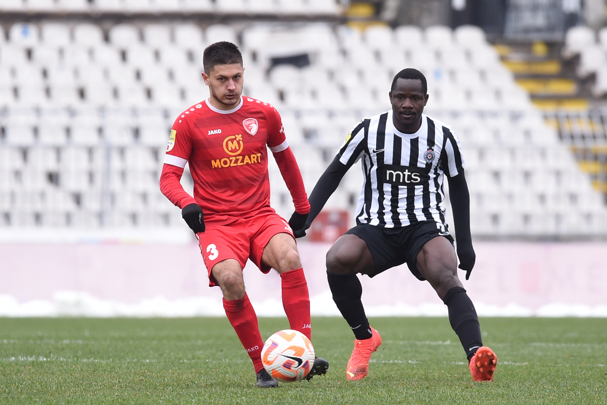 LUKA ZORIC, fudbaler Radnickog iz Kragujevca, na prvenstvenoj utakmici protiv Partizana, na stadionu JNA. Beograd, 27.02.2023. foto: Nebojsa Parausic Fudbal, Partizan, Radnicki 1923