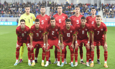 FILIP STANKOVIC, UROS DREZGIC, ANDREJ DJURIC, PETAR RATKOV, NIKOLA PETKOVIC, NIKOLA STANKOVIC, LAZAR MICIC, VIKTOR ROGAN, IGOR MILADINOVIC, STEFAN MITROVIC, VLADIMIR LUCIC, mladi fudbaleri Srbije U21, na prijateljskoj utakmici protiv Italije, u TSC areni Backa Topola, 24.03.2023. foto: Nebojsa Parausic Fudbal, U21, Srbija, Italija, Ekipa