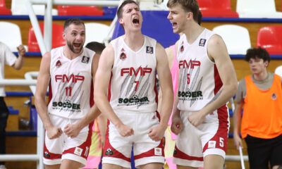 ALEKSA STEPANOVIC, RANKO SIMOVIC i MARKO PAVICEVIC kosarkasi FMP Zeleznika na utakmici Superlige Srbije protiv Mega MIS-a u hali FMP Arena, Beograd 07.06.2023. godine Foto: Ivica Veselinov / MN PRESS KOSARKA, BASKETBALL, KLS, SUPERLIGA, PRVENSTVO SRBIJE, NATIONAL CHAMPIONSHIP, FMP ZELEZNIK, KK MEGA MIS
