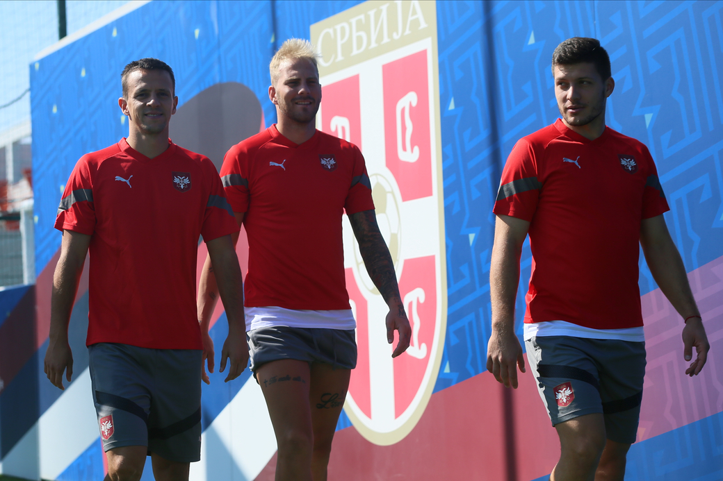 NEMANJA MAKSIMOVIC, UROS RACIC, LUKA JOVIC trening fudbalera reprezentacije Srbije u sportskom centru FSS, Stara Pazova 06.09.2023. godine Foto: Marko Metlas Fudbal, Srbija, Trening