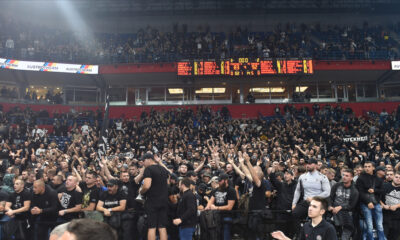 GROBARI, navijaci kosarkasa Partizana, na utakmici Evrolige protiv Barselone, u Beogradskoj Stark Areni. Beograd, 17.10.2023. foto: Nebojsa Parausic / MN Press Kosarka, Euroleague, Partizan, Barselona
