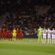 Squads observe a moment of silence for victims of recent violence in the Middle East before the Euro 2024 group F qualifying soccer match between Belgium and Sweden at the King Baudouin Stadium in Brussels, Monday, Oct. 16, 2023. (AP Photo/Geert Vanden Wijngaert)