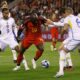 Belgium's Romelu Lukaku, centre, is surrounded by Sweden players during the Euro 2024 group F qualifying soccer match between Belgium and Sweden at the King Baudouin Stadium in Brussels, Monday, Oct. 16, 2023. (AP Photo/Geert Vanden Wijngaert)