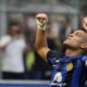 Inter Milan's Lautaro Martinez celebrates after scoring his side's second goal during a Serie A soccer match between Inter Milan and Bologna at the San Siro stadium in Milan, Italy, Saturday, Oct.7, 2023. (AP Photo/Luca Bruno)
