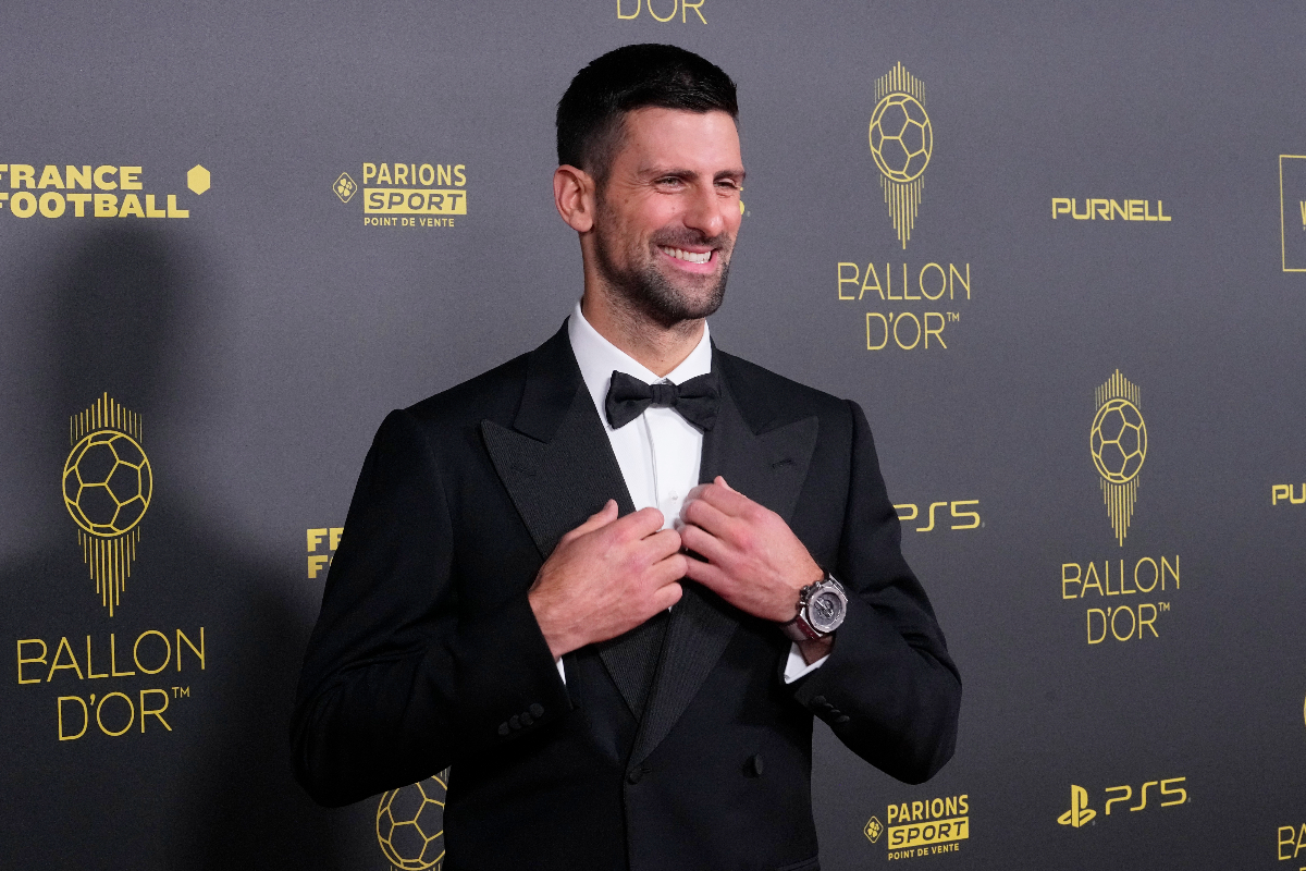 Tennis player Novak Djokovic poses for a picture prior the 67th Ballon d'Or (Golden Ball) award ceremony at Theatre du Chatelet in Paris, France, Monday, Oct. 30, 2023. (AP Photo/Michel Euler)