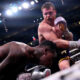 Canelo Alvarez, of Mexico, right, fights Jermell Charlo in a super middleweight title boxing match, Saturday, Sept. 30, 2023, in Las Vegas. (AP Photo/John Locher)