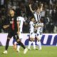 PAOK's Andrija Živković second right, celebrates with teammates after scoring the opening goal against Frankfurt during the Europa Conference League, group G soccer match between PAOK FC and Eintracht Frankfurt at the Toumba stadium in the northern city of Thessaloniki, Greece, Thursday, Oct. 8, 2023. (AP Photo/Giannis Papanikos)