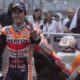 Third placed Spanish rider Marc Marquez, celebrates after the MotoGP race of Japanese Motorcycle Grand Prix at the Twin Ring Motegi circuit in Motegi, north of Tokyo Sunday, Oct. 1, 2023.(AP Photo/Shuji Kajiyama)