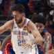 Detroit Pistons' Killian Hayes, right, steals the ball from Oklahoma City Thunder's Vasilije Micic (29) during the second half of an NBA preseason basketball game Thursday, Oct. 12, 2023, in Montreal. (Christinne Muschi/The Canadian Press via AP)