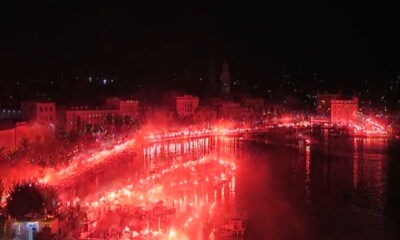 Hajduk Split, bakljada na Rivi povodom 100.000 članova kluba