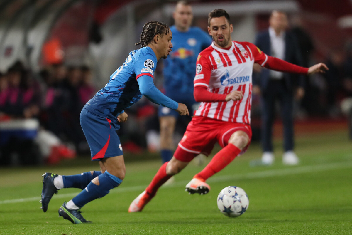 fudbaler Crvene zvezde na utakmici UEFA Lige Sampiona protiv RB Lajpciga na stadionu Rajko Mitic, Beograd 07.11.2023. godine Foto: Marko Metlas Fudbal, Crvena zvezda, UEFA Liga Sampiona , RB Lajpcig