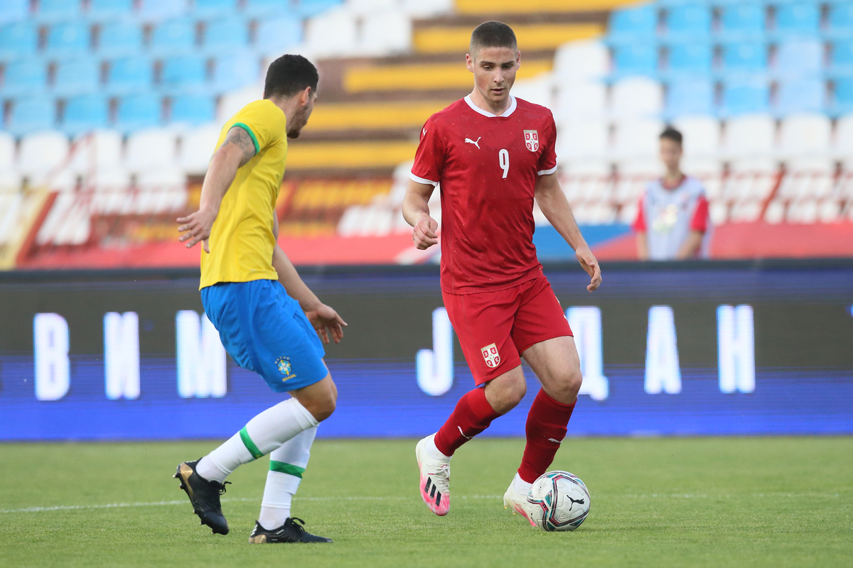 ANDREJ ILIC fudbaler U21 reprezentacije Srbije na prijateljskoj utakmici protiv Brazila U23 na stadionu Rajko Mitic, Beograd 08.06.2021. godine Foto: Marko Metlas Fudbal, Srbija U21, Brazil U23, Prijateljska utakmica