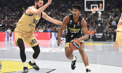 ZACHARY ZACH VINCENT LeDAY Zek Ledej, kosarkas Partizana, na utakmici Evrolige protiv Barselone, i NIKOLA MIROTIC, u Beogradskoj Stark areni. Beograd, 28.03.2023. foto: Nebojsa Parausic Kosarka, Euroleague, Partizan, Barselona