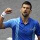 Serbia's Novak Djokovic celebrates after winning a point during the final match against Bulgaria's Grigor Dimitrov at the Paris Masters tennis tournament Sunday, Nov. 5, 2023. (AP Photo/Michel Euler)