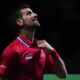 Serbia's Novak Djokovic reacts during a Davis Cup quarter-final tennis match against Britain's Cameron Norrie in Malaga, Spain, Thursday, Nov. 23, 2023. (AP Photo/Manu Fernandez)