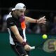 Bulgaria's Grigor Dimitrov returns the ball to Serbia's Novak Djokovic during the final match of the Paris Masters tennis tournament at the Accor Arena, in Paris, Sunday, Nov. 5, 2023. (AP Photo/Michel Euler)