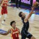Orlando Magic's Franz Wagner shoots against Atlanta Hawks' Johnson Jalen, during the first half of an NBA basketball game, at the Mexico Arena in Mexico City, Thursday, Nov. 9, 2023. (AP Photo/Eduardo Verdugo)