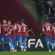Czech Republic's Tomas Soucek celebrates with teammates after scoring his sides first goal during the Euro 2024 group E qualifying soccer match between Poland and Czech Republic at the National stadium in Warsaw, Poland, Friday, Nov. 17, 2023. (AP Photo/Czarek Sokolowski)