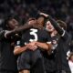 Juventus' Gleison Bremer, number 3, celebrates with teammates after scoring during the Serie A soccer match between Juventus and Cagliari at the Juventus Stadium in Turin, Italy, Saturday, Nov. 11, 2023. (Fabio Ferrari/LaPresse via AP)