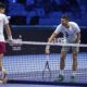 Spain's Carlos Alcaraz, left, and Serbia's Novak Djokovic during a training session ahead of the ATP Finals, in Turin, Italy, Friday, Nov. 10, 2023. (Marco Alpozzi/LaPresse via AP)