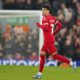 Liverpool's Luis Diaz enters to the pitch during the English Premier League soccer match between Liverpool and Brentford at Anfield stadium in Liverpool, England, Sunday, Nov. 12, 2023. (AP Photo/Jon Super)