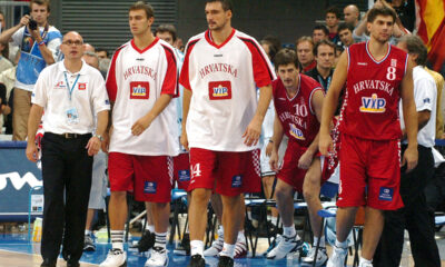 KOSARKA - EUROBASKET 2005 - Dalibor Bagaric, Mario Kasun, gordan Giricek i Nikola Prkacin, kosarkasi Hrvatske, i selektor Neven Spahija, posle utakmice protiv Spanije.Beograd, 23.09.2005. snimio:N.Parausic ®