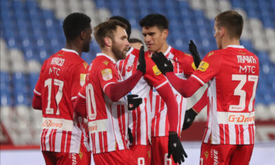 Žan-Filip Kraso, Aleksandar Katai, Šerif Endijaje, Vladimir Lučić, Marko Stamenić, fudbaler Crvene zvezde na utakmici Kupa Srbije protiv Radnickog na stadionu Rajko Mitic. Beograd, 06.12.2023. Foto: Marko Metlas Fudbal, Kup Srbije, Crvena zvezda, Radnicki