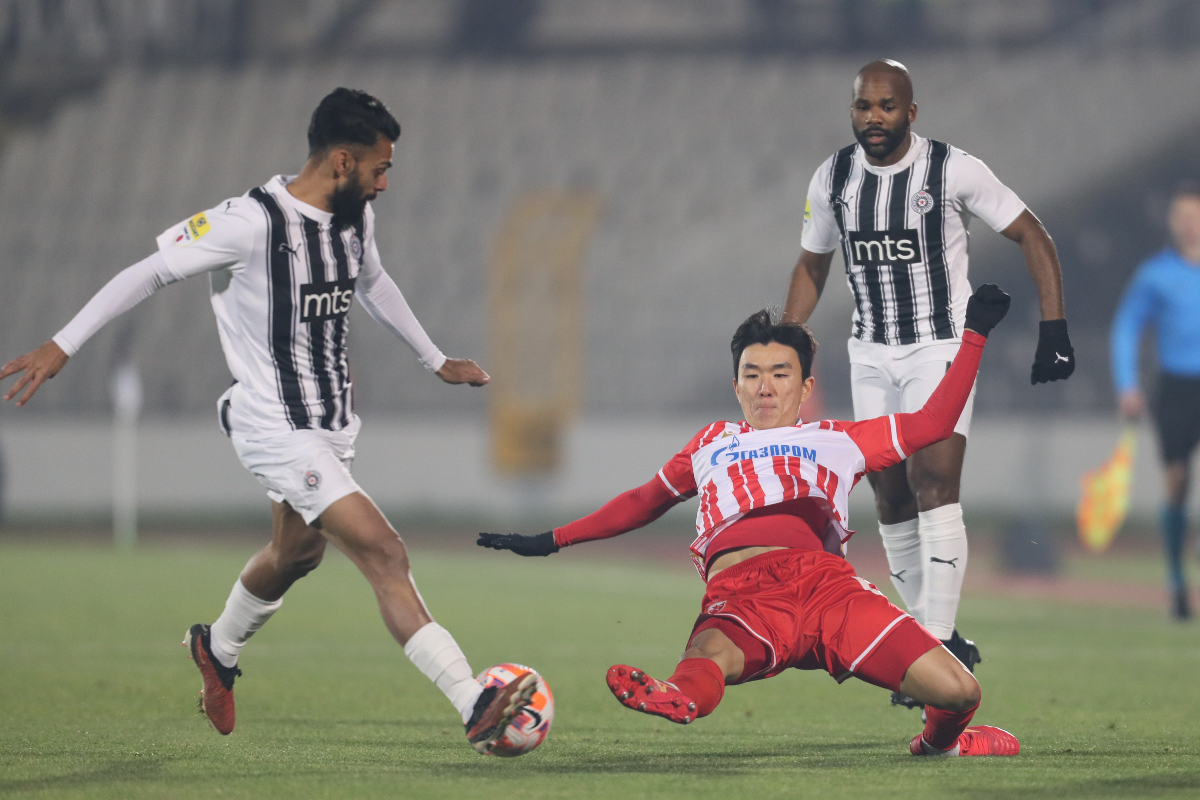 , fudbaler Partizana, na prvenstvenoj utakmici protiv Crvene zvezde, na stadionu JNA. Beograd, 20.12.2023. foto: Marko Metlas Fudbal, 171. derbi, Partizan, Crvena zvezda,