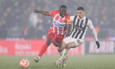 Mihajlo Ilić, fudbaler Partizana, na prvenstvenoj utakmici protiv Crvene zvezde, na stadionu JNA. Beograd, 20.12.2023. foto: Marko Metlas Fudbal, 171. derbi, Partizan, Crvena zvezda,